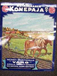 Vako-aura / Pietarsaaren Konepaja -kartongille painettu mainos 1930-luvulta