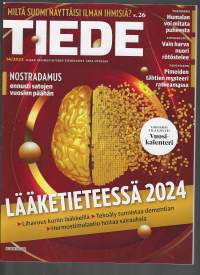Tiede N:o 14/2023. Lääketieteessä 2024: Lihavuushoito, tekoäly, hermostimulaatio. Humalan voi mitata puheesta. Miltä Suomi näyttäisi ilman ihmisiä? Pimeät tähdet.