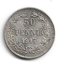 50  penniä  1917  hopeaa