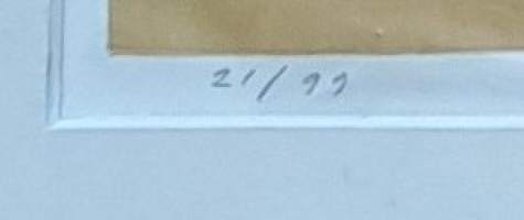 Lauri Ahlgren " Mustat muodot" sign  1959 väri puupiirros 21/99  50x65 cmkehystämätön