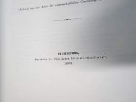 Kritik der allgemein angenommen Deutung der Furcula bei den Vögeln von E.J. Bonsdorf -eripainos 1869 -lintuihin liittyvä tieteellinen tutkielma, 4 liitekuvaa