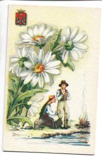 Maakuntakukka Karjala   sign Rst= Ramstedt kansallispuku postikortti kulkematon