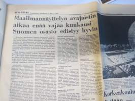 Uusi Suomi la 1.4.1967,  Kansanedustaja vapaan oluen kannalla, Linnanmäen näkötorni, Aktivistivaellus 50 vuotta sitten, sekkipetturi Vassilian Glubokov, ym.