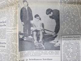 Uusi Suomi la 1.4.1967,  Kansanedustaja vapaan oluen kannalla, Linnanmäen näkötorni, Aktivistivaellus 50 vuotta sitten, sekkipetturi Vassilian Glubokov, ym.