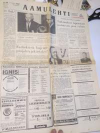 Aamulehti la 1.4.1967, Kolarin malmirata?, MS Finalndia mainos, Amerikkalainen miljonääri Frans Nieminen etsii perillisiä, Urjalan putka kuin leikkimökki, ym.