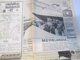Aamulehti la 1.4.1967, Kolarin malmirata?, MS Finalndia mainos, Amerikkalainen miljonääri Frans Nieminen etsii perillisiä, Urjalan putka kuin leikkimökki, ym.