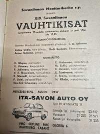 XIX Savonlinnan vauhtikisat  21,8, 1966 käsiohjelma.