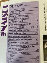 Me Naiset 1986 nr 34 (19.8.), Syysmuoti 86, Nastassja Kinski, Emmanuelle Khanh, Pierre Cardin, Leila Vuorenmaa