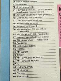Me Naiset 1979 nr 43, Gina Lollobrigida,  Sivun persoona Markku Alen, Käte Nyberg Skandinavian kaunein, Tuulikki Kannisto, Väinö Rouvinen ja Meeri Torvinen