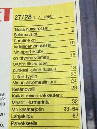 Me Naiset 1986 nr 27-28, Prinsessa Carolina, Kirsti Lagerspetz, Maarit Hurmerinta