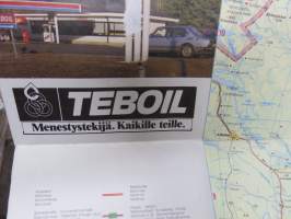 Teboil Suomi-Finland maanteiden yleiskartta, sisältää huoltoasemaluettelon ja polttoaineautomaatit