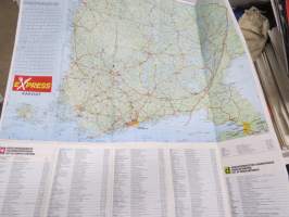 Teboil Suomi-Finland maanteiden yleiskartta, sisältää huoltoasemaluettelon ja polttoaineautomaatit