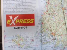 Teboil Suomi-Finland maanteiden yleiskartta, sisältää huoltoasemaluettelon ja polttoaineautomaatit