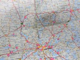 Teboil Suomi-Finland maanteiden yleiskartta, sisältää huoltoasemaluettelon ja polttoaineautomaatit