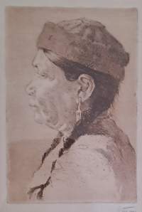 Profiilissa, signeerattu grafiikka v 1954 kehystetty 43x32 cm