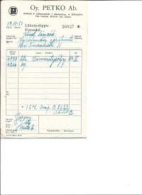 Petko Oy Ab Helsini Lähetyslippu, lämmitysöljyä 1951  - firmalomake