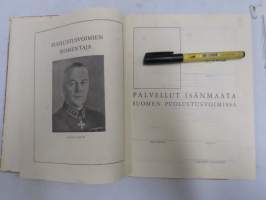Sotilasmuistioni - varusmiespalveluksen aikaisia muistoja ja piirroksia ym. varten tarkoitettu kirja, viestimies-RUK 1951-52, kokoontumisesta v. 2002 materiaalia
