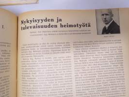 Pyrkijä 1936 -sidottu vuosikerta ("sidottu E. Tiluksen kirjansitomossa (Oulu, Isokatu 28, 20.12.1937"), Nuorisoseuraliikkeen lehtijulkaisu, monipuolinen sisältö