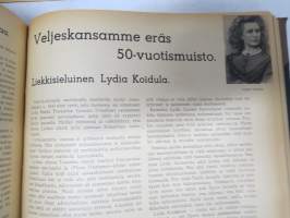 Pyrkijä 1936 -sidottu vuosikerta ("sidottu E. Tiluksen kirjansitomossa (Oulu, Isokatu 28, 20.12.1937"), Nuorisoseuraliikkeen lehtijulkaisu, monipuolinen sisältö