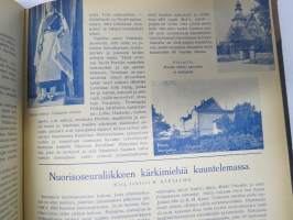 Pyrkijä 1936 -sidottu vuosikerta ("sidottu E. Tiluksen kirjansitomossa (Oulu, Isokatu 28, 20.12.1937"), Nuorisoseuraliikkeen lehtijulkaisu, monipuolinen sisältö