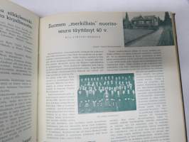 Pyrkijä 1936 -sidottu vuosikerta ("sidottu E. Tiluksen kirjansitomossa (Oulu, Isokatu 28, 20.12.1937"), Nuorisoseuraliikkeen lehtijulkaisu, monipuolinen sisältö