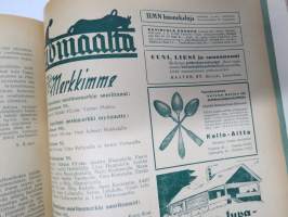 Pyrkijä 1936 -sidottu vuosikerta ("sidottu E. Tiluksen kirjansitomossa (Oulu, Isokatu 28, 20.12.1937"), Nuorisoseuraliikkeen lehtijulkaisu, monipuolinen sisältö