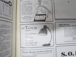 Pyrkijä 1936 -sidottu vuosikerta ("sidottu E. Tiluksen kirjansitomossa (Oulu, Isokatu 28, 20.12.1937"), Nuorisoseuraliikkeen lehtijulkaisu, monipuolinen sisältö