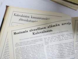 Pyrkijä 1936 -sidottu vuosikerta ("sidottu E. Tiluksen kirjansitomossa (Oulu, Isokatu 28, 20.12.1937"), Nuorisoseuraliikkeen lehtijulkaisu, monipuolinen sisältö