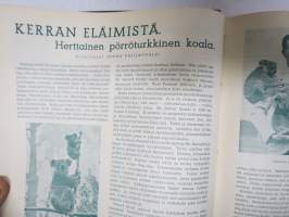 Pyrkijä 1936 -sidottu vuosikerta ("sidottu E. Tiluksen kirjansitomossa (Oulu, Isokatu 28, 20.12.1937"), Nuorisoseuraliikkeen lehtijulkaisu, monipuolinen sisältö