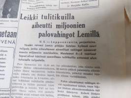Uusi Suomi la 19.5.1951, Alfred S.M. Töyrä taiteilija Amerikasta, Lemillä miljoonapalo tulitikkuleikeistä, Matkavaluutan verotuslaki, Picada Finlandes Argentiinassa