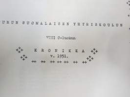 Turun Suomalaisen Yhteiskoulun VIII C (8E) -luokan Kronikka v. 1951, Jukka aaltonen, Heli Aarnio, Raili Alanen, Maija-Liisa Blomqvist, Hilkka Hietala...