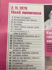 Me Naiset 1978 nr 44 (2.11.), Silvia, Anu Panula, Rinkelileipurin kotona (Vera Resenkov), Seppo Ruohonen, Mustiala, neljäkymmentä päivää Marilynin kanssa 9.osa
