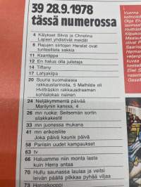 Me Naiset 1978 nr 39 (28.9.), Heralat, Irma Tapio - laulava papin vaimo, Mathilda - Hvitträskin rakkausdraama, neljäkymmentä päivää Marilynin kanssa 4. Jakso
