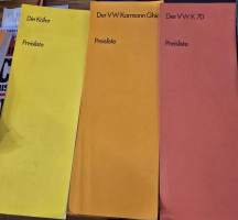 volkswagen  1970 preisliste  6 kappaletta. Saksa