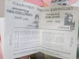 Kaarina SKDL + SDP (+ vähän muidenkin puolueiden) vaalimateriaalia 1960 ja -70 luvuilta, erä