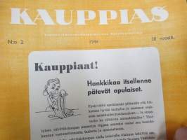 Kauppias -lehtiä noin 40 kpl erä vv. 1942-53, lehdissä runsas sisältö ja ajankuvaa, paljon mainoksia, tuotemerkkejä, asia-artikkeleita, pula-ajan asiaa yms.
