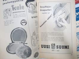 Kauppias -lehtiä noin 40 kpl erä vv. 1942-53, lehdissä runsas sisältö ja ajankuvaa, paljon mainoksia, tuotemerkkejä, asia-artikkeleita, pula-ajan asiaa yms.