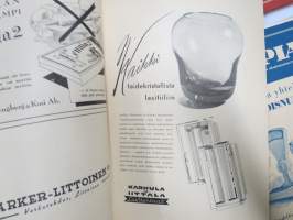 Kauppias -lehtiä noin 40 kpl erä vv. 1942-53, lehdissä runsas sisältö ja ajankuvaa, paljon mainoksia, tuotemerkkejä, asia-artikkeleita, pula-ajan asiaa yms.