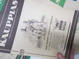 Kauppias -lehtiä noin 40 kpl erä vv. 1942-53, lehdissä runsas sisältö ja ajankuvaa, paljon mainoksia, tuotemerkkejä, asia-artikkeleita, pula-ajan asiaa yms.