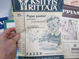 Kauppias -lehtiä noin 40 kpl erä vv. 1942-53, lehdissä runsas sisältö ja ajankuvaa, paljon mainoksia, tuotemerkkejä, asia-artikkeleita, pula-ajan asiaa yms.