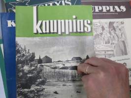 Kauppias -lehtiä noin 40 kpl erä vv. 1942-53, lehdissä runsas sisältö ja ajankuvaa, paljon mainoksia, tuotemerkkejä, asia-artikkeleita, pula-ajan asiaa yms.