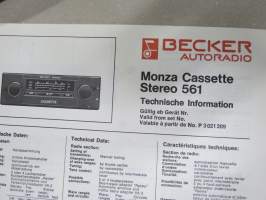 Becker Monza Cassette Stereo 561 - Technische Information / Technical Data / Caractéristiques techniques -tekniset tiedot, kytkennät, korjaus, varaosat, monikielinen