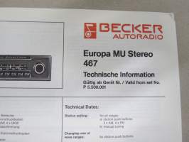 Becker Europa MU 467 - Technische Information / Technical Data -tekniset tiedot, kytkennät, korjaus, varaosat