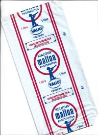 Valio Helsinki - kulutusmaitoa, maitopussi, muovipussi avattu tuotepakkaus, 1960-70