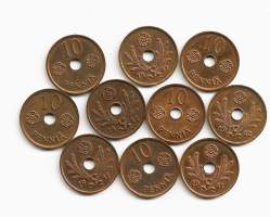 Sota-ajan 10 p reikärahaa kuparia  10 kpl erä