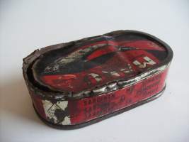 Manu sardiineja  tyhjä tuotepakkaus peltiä , koko 6x10x3 cm