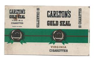 Carlton´s Gold Seals- vintage saumoista avattu tupakka-aski tupakkaetiketti