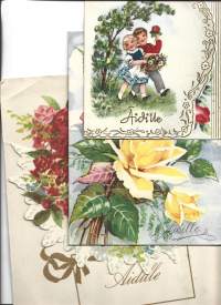 Äitienpäiväkortti erä 1940-60 luvuilta 3 kpl erä - äitienpäiväkortti, onnittelukortti, taittokortti, postikortti