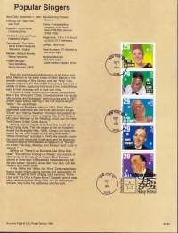 USA - Filatelia - 10 kpl ensipäiväleimattuja (FDC) valmiita kokoelmasivuja, joissa julkaisutiedot postimerkeistä. 1992-1994.