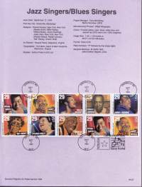 USA - Filatelia - 10 kpl ensipäiväleimattuja (FDC) valmiita kokoelmasivuja, joissa julkaisutiedot postimerkeistä. 1993-1994.